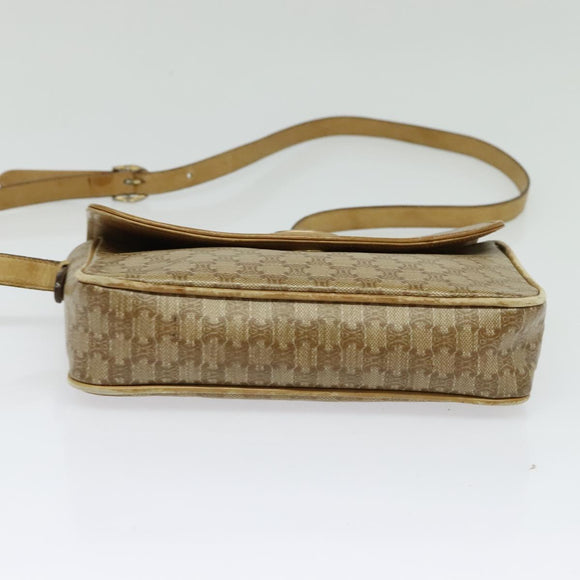 CELINE Macadam Canvas Shoulder Bag PVC Beige Gold Auth bs28302