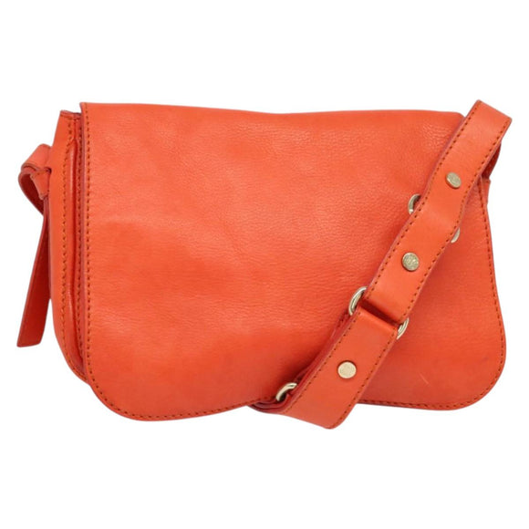 CELINE Shoulder Bag Leather Orange Gold Auth bs28303