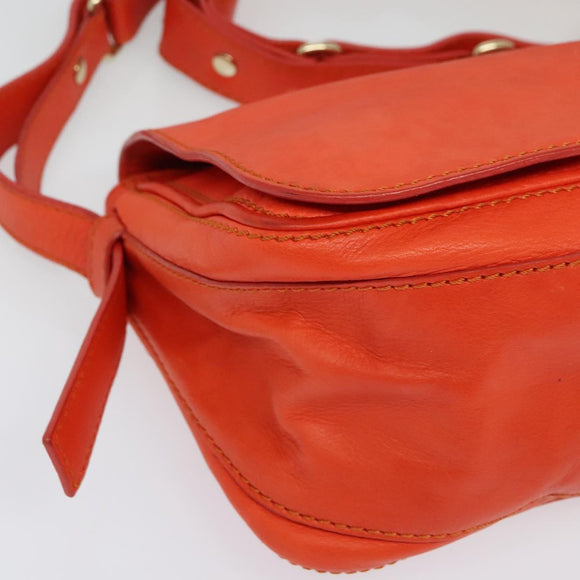 CELINE Shoulder Bag Leather Orange Gold Auth bs28303