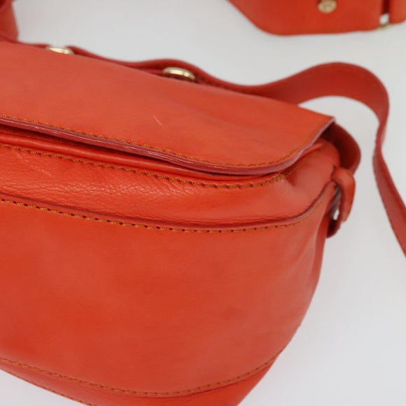 CELINE Shoulder Bag Leather Orange Gold Auth bs28303