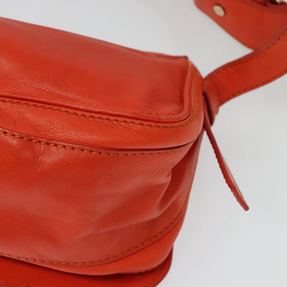 CELINE Shoulder Bag Leather Orange Gold Auth bs28303