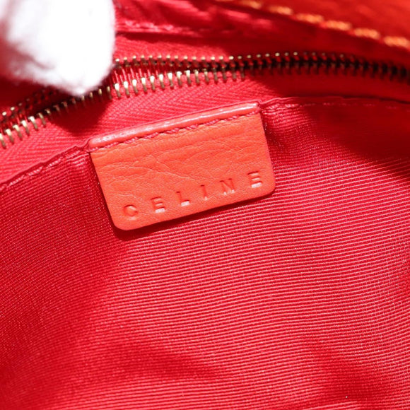 CELINE Shoulder Bag Leather Orange Gold Auth bs28303