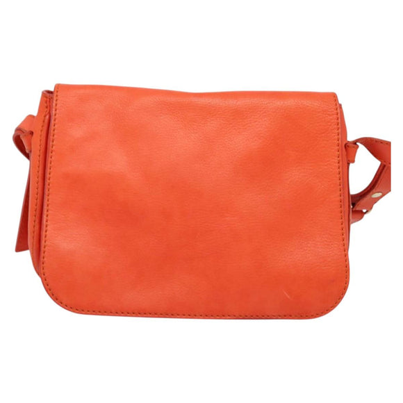 CELINE Shoulder Bag Leather Orange Gold Auth bs28303