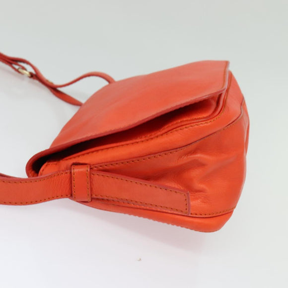 CELINE Shoulder Bag Leather Orange Gold Auth bs28303
