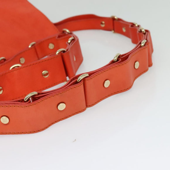 CELINE Shoulder Bag Leather Orange Gold Auth bs28303