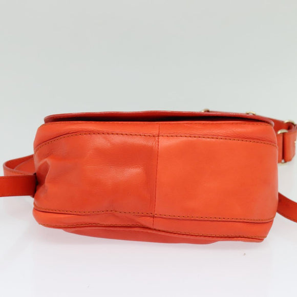 CELINE Shoulder Bag Leather Orange Gold Auth bs28303