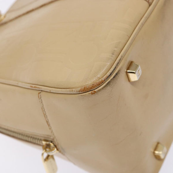 CELINE Hand Bag Leather Beige Gold Auth bs28305