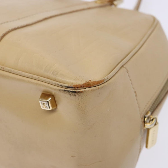 CELINE Hand Bag Leather Beige Gold Auth bs28305