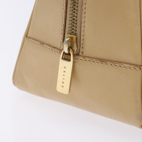 CELINE Hand Bag Leather Beige Gold Auth bs28305
