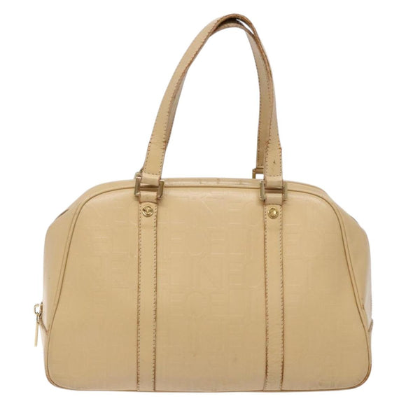 CELINE Hand Bag Leather Beige Gold Auth bs28305