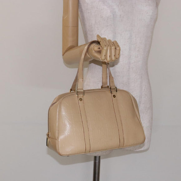 CELINE Hand Bag Leather Beige Gold Auth bs28305