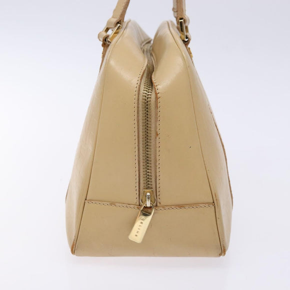 CELINE Hand Bag Leather Beige Gold Auth bs28305