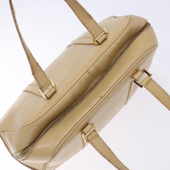 CELINE Hand Bag Leather Beige Gold Auth bs28305