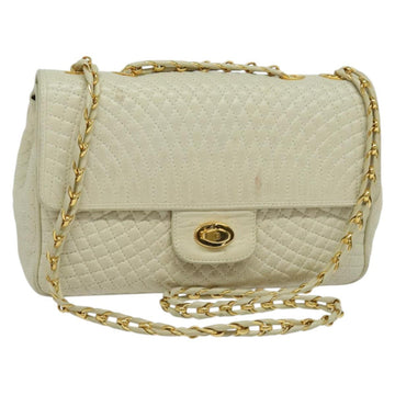 BALLY Shoulder Bag Leather White Gold Auth bs28307