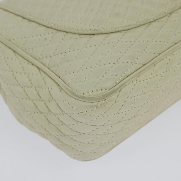 BALLY Shoulder Bag Leather White Gold Auth bs28307