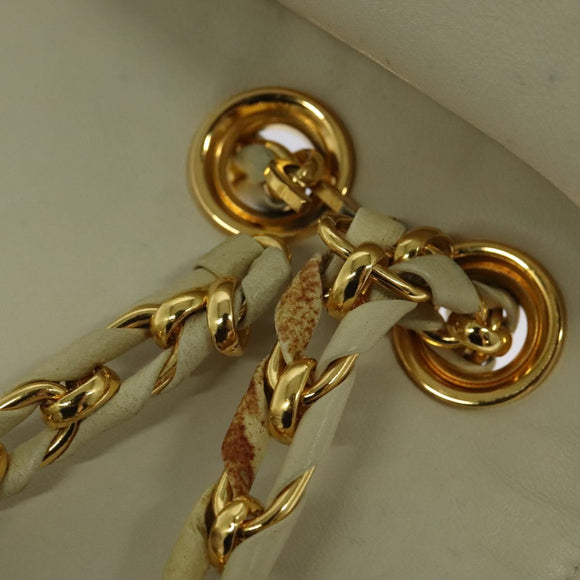 BALLY Shoulder Bag Leather White Gold Auth bs28307