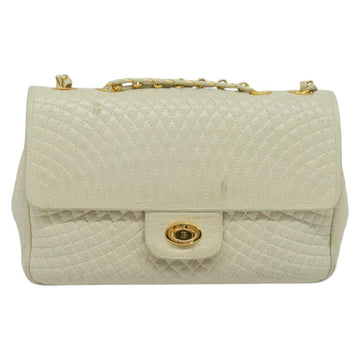 BALLY Shoulder Bag Leather White Gold Auth bs28307 - 0