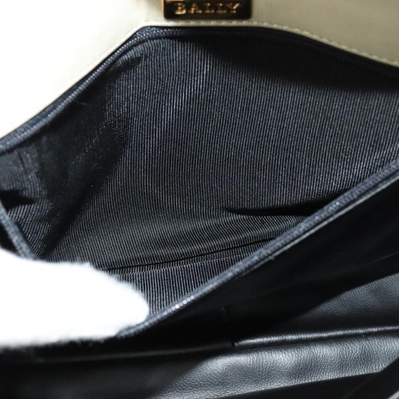 BALLY Shoulder Bag Leather White Gold Auth bs28307