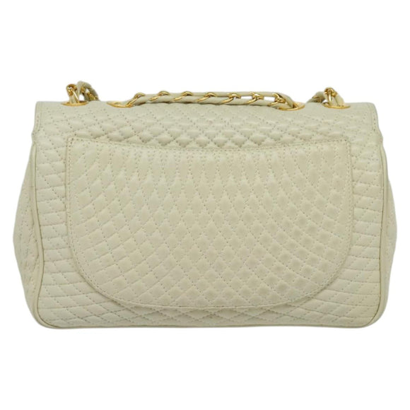 BALLY Shoulder Bag Leather White Gold Auth bs28307