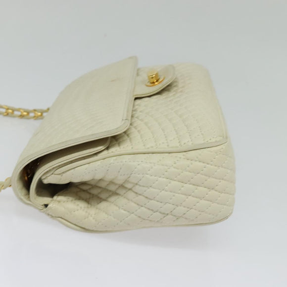 BALLY Shoulder Bag Leather White Gold Auth bs28307