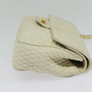 BALLY Shoulder Bag Leather White Gold Auth bs28307-5