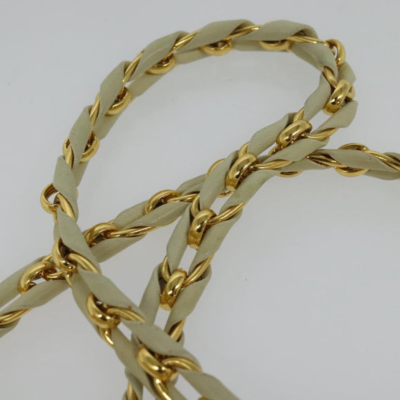 BALLY Shoulder Bag Leather White Gold Auth bs28307