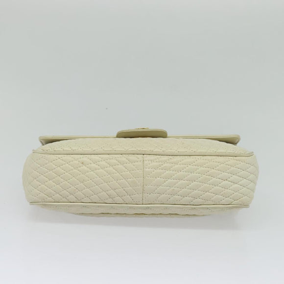 BALLY Shoulder Bag Leather White Gold Auth bs28307