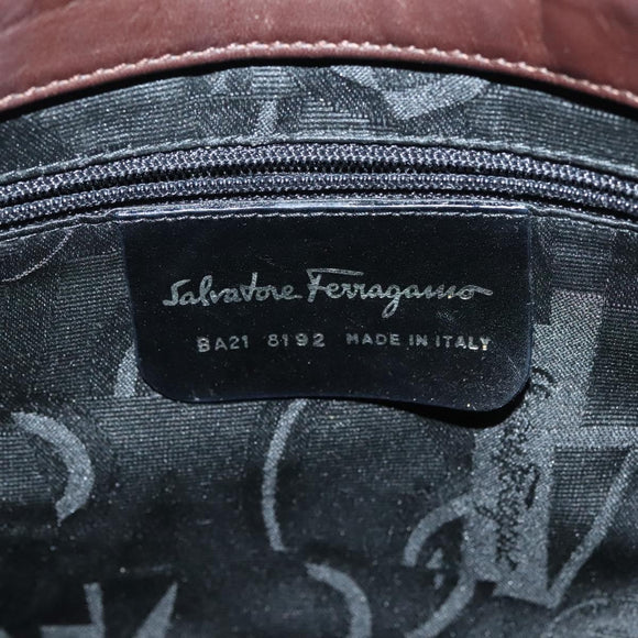 Salvatore Ferragamo Vala Shoulder Bag Canvas Brown Silver Auth bs28308