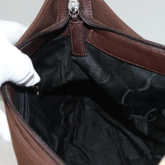 Salvatore Ferragamo Vala Shoulder Bag Canvas Brown Silver Auth bs28308