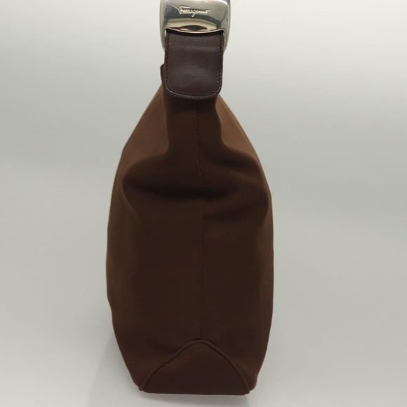 Salvatore Ferragamo Vala Shoulder Bag Canvas Brown Silver Auth bs28308