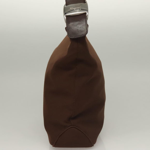 Salvatore Ferragamo Vala Shoulder Bag Canvas Brown Silver Auth bs28308