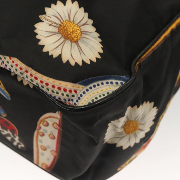 Salvatore Ferragamo Tote Bag Canvas Black Gold Auth bs28309