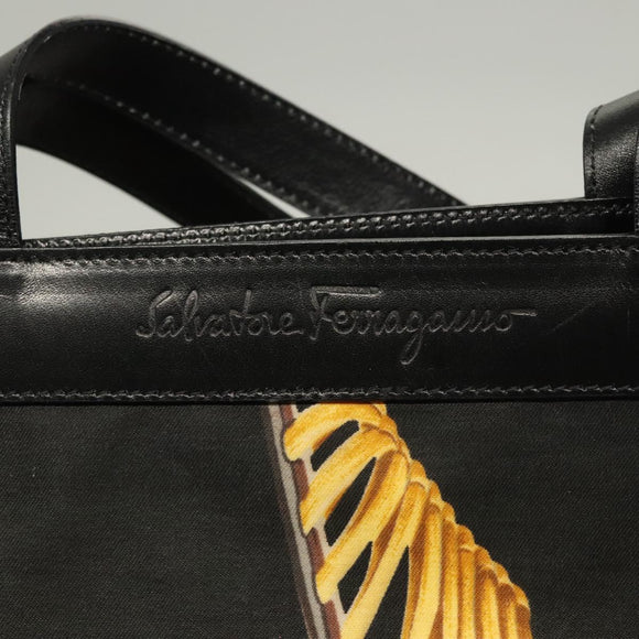 Salvatore Ferragamo Tote Bag Canvas Black Gold Auth bs28309