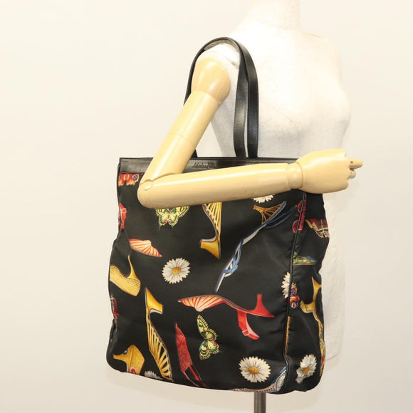 Salvatore Ferragamo Tote Bag Canvas Black Gold Auth bs28309
