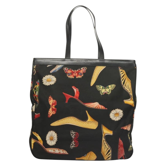 Salvatore Ferragamo Tote Bag Canvas Black Gold Auth bs28309