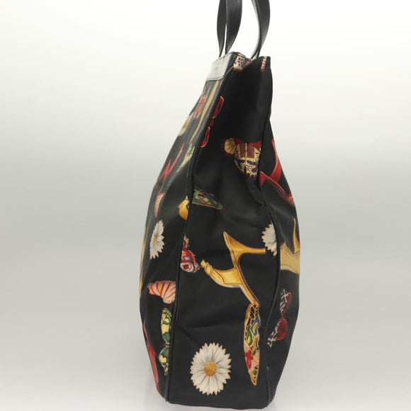 Salvatore Ferragamo Tote Bag Canvas Black Gold Auth bs28309