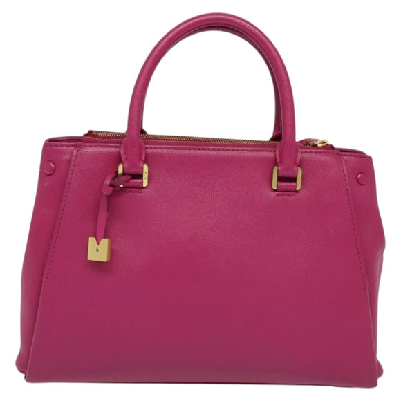 MCM Hand Bag Leather Pink Gold Auth bs28316