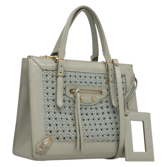 BALENCIAGA Hand Bag Leather 2way Gray Gold Auth bs28318