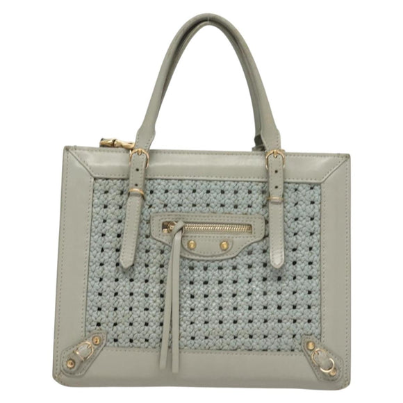 BALENCIAGA Hand Bag Leather 2way Gray Gold Auth bs28318