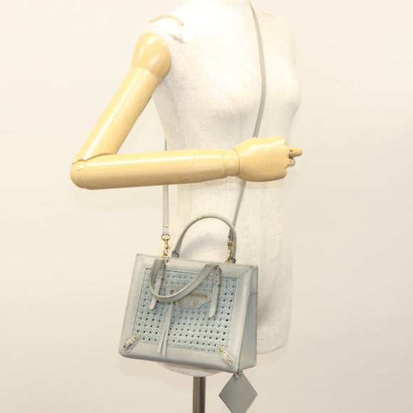 BALENCIAGA Hand Bag Leather 2way Gray Gold Auth bs28318