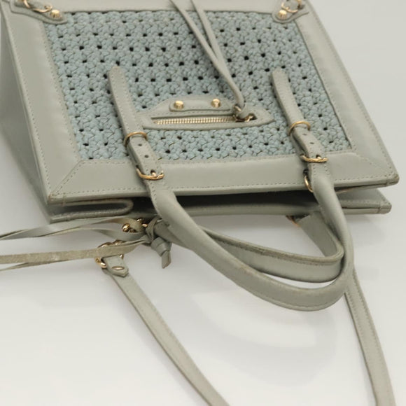 BALENCIAGA Hand Bag Leather 2way Gray Gold Auth bs28318