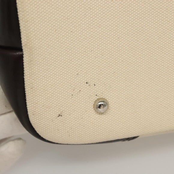 BURBERRY Tote Bag Canvas Leather White Silver Auth bs28323