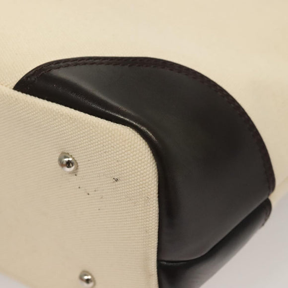 BURBERRY Tote Bag Canvas Leather White Silver Auth bs28323