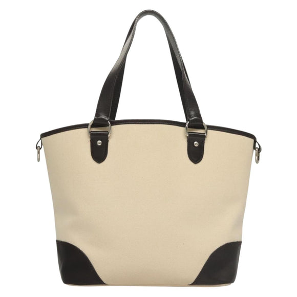 BURBERRY Tote Bag Canvas Leather White Silver Auth bs28323