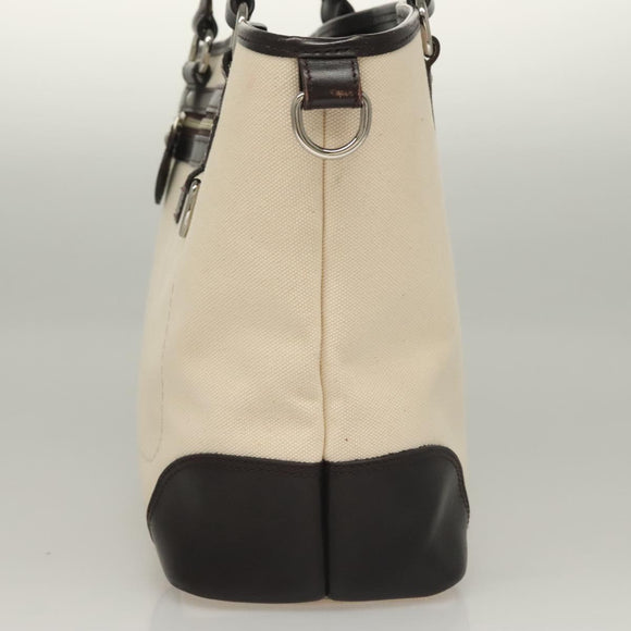 BURBERRY Tote Bag Canvas Leather White Silver Auth bs28323