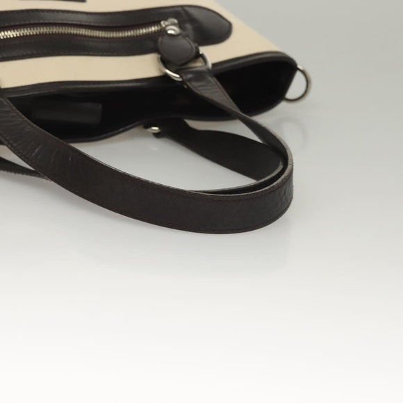 BURBERRY Tote Bag Canvas Leather White Silver Auth bs28323