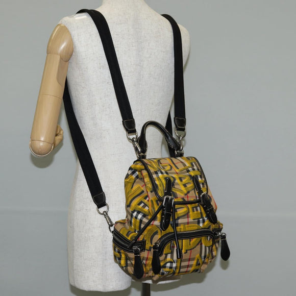 BURBERRY Nova Check Backpack Canvas Beige Silver Auth bs28329M