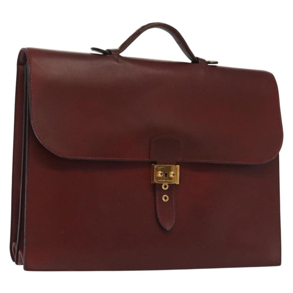 HERMES Sac Adepeche 40 Hand Bag Leather Bordeaux Gold Auth bs28333