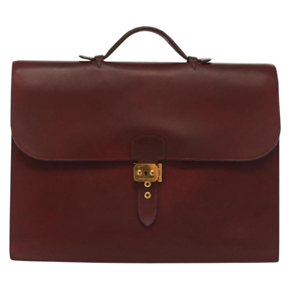HERMES Sac Adepeche 40 Hand Bag Leather Bordeaux Gold Auth bs28333