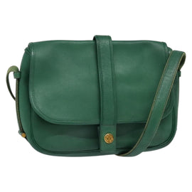 HERMES Shoulder Bag Leather Green Gold Auth bs28334